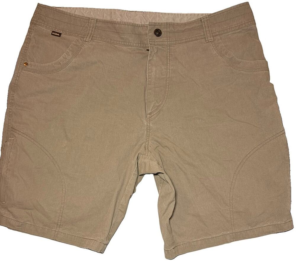 KUHL Mens Hiking Shorts 40 Beige Cotton Blend Vintage Patina Dye Outdoors